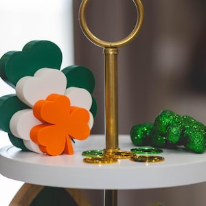 Set of 3 St. Patrick&#39;s Day 3D printed Shamrocks for Tiered Tray Decor - Miniverse, Handmade Shamrock Decorations, Tiered Tray Accents