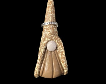 Handmade Gnome Ring Holder:  Clay Wedding Ring Keeper, Boho Decor