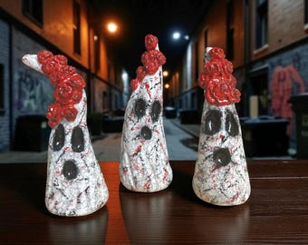Handmade Clay Ghost Figurine: Gothic Halloween Decor with Red Roses