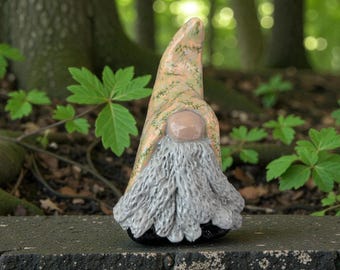 Handmade Forest Spirit Gnome: Primitive Clay Gonk Figurine with Shoes And Fluffy Beard