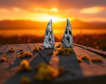 Set of 2 Miniature 2" Ghost Figurines:  Spooky Halloween Black and White Ghostie Statuettes