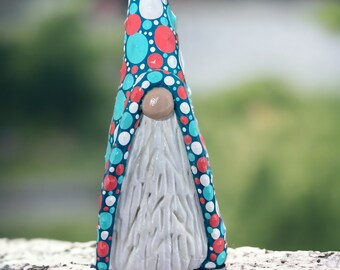 Dot Art Gnome: Handcrafted Clay Gnome or Gonk, Beach Seaside Decor