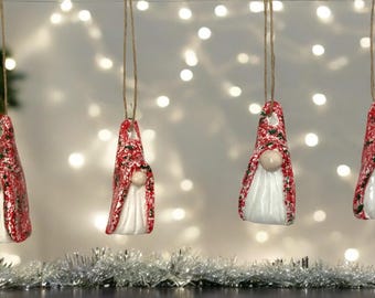 Handmade Clay Santa Gnome Christmas Ornaments: Holiday Decor, Set of 4