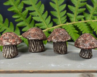 Miniature Nature Inspired Mushroom Set:  Handcrafted Fungi Art, Pot Decor