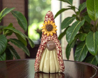 Hand Sculpted Sunflower Gnome Statue - Country Farmhouse Decor
