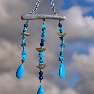 Driftwood Bead Mobile: Handmade Turquoise Boho Suncatcher