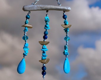 Driftwood Bead Mobile: Handmade Turquoise Boho Suncatcher