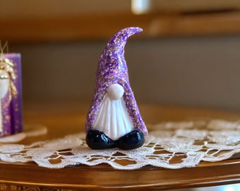 Purple Air Dry Clay Mythical Creature Gnome: Handmade BoHo Home Decor Figurine