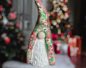 Handmade Christmas Gnome Figurine: Whimsical Holiday Decor