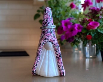 Handmade Gnome Ring Holder: Pink Ceramic Clay Jewelry Keeper