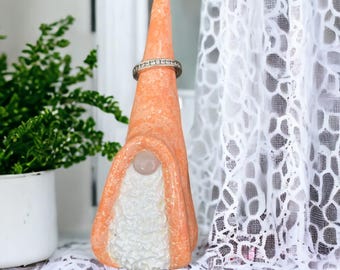 Handmade Peach Gnome Ring Holder: Clay Jewelry Stand