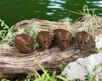 Miniature Clay Mouse Figurines: Brown Mouse Family Set