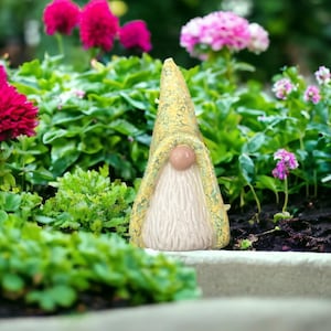 Handmade Clay Gnome Figurine: Yellow Green Miniature Tomte Statue