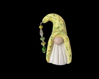 Miniature Gnome Suncatcher: Glass Bead Mobile, Hand Sculpted Clay Figurine