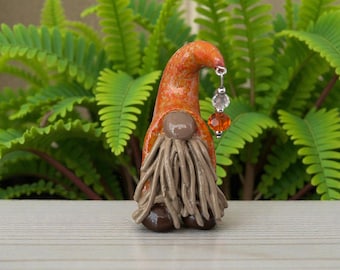 Handmade Miniature Gnome Suncatcher:  Orange Mythical Creature Figurine