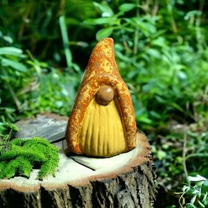 Handmade Clay Gnome Sculpture: Autumn Colors, Mythical Creature Shelf Sitter