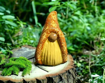 Handmade Clay Gnome Sculpture: Autumn Colors, Mythical Creature Shelf Sitter