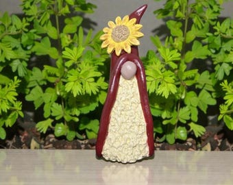 Handcrafted Sunflower Gnome: Miniature Air Dry Clay Sculpture, Sunflower Decor