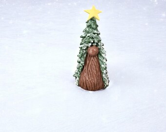Handmade Christmas Gnome: Evergreen Tree Hat, Yellow Star, Whimsical Village Decor
