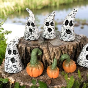 Clay Ghost Family and Pumpkins: Spooky Halloween Decor