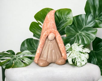 Handmade Peach Mythical Creature Gnome Figurine: Boho Home Decor