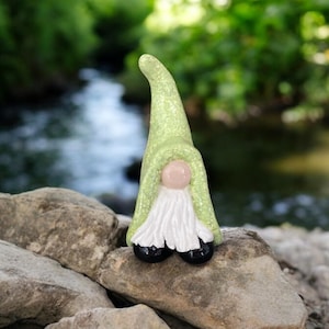 Handmade Forest Spirit Gnome: Light Green Clay Figurine