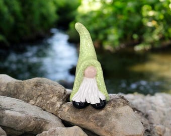 Handmade Forest Spirit Gnome: Light Green Clay Figurine