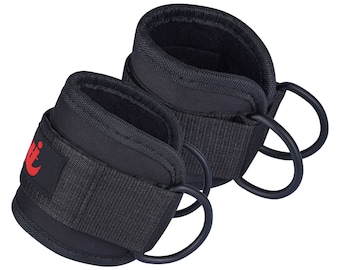Correa para tobillo con anilla en D para gimnasio múltiple, accesorio con cable para levantamiento de pesas, entrenamiento de glúteos, INI Sports, color negro y rosa