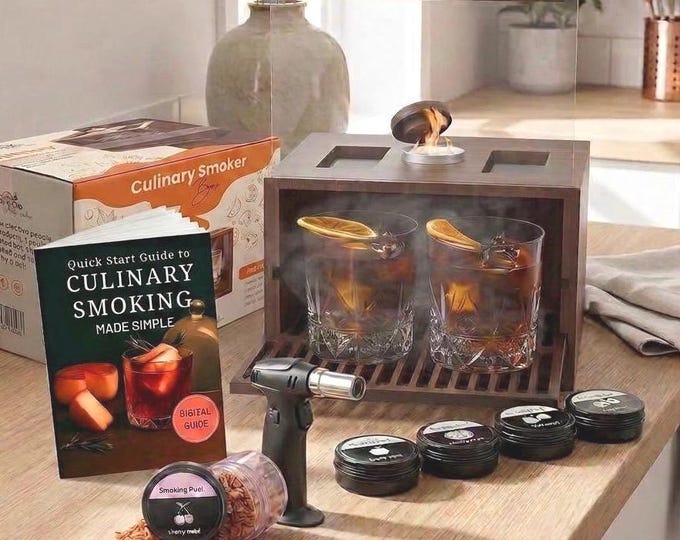 Cocktail Smoker Box Kit with Torch, Whiskey Chips Included (Digital Guide)