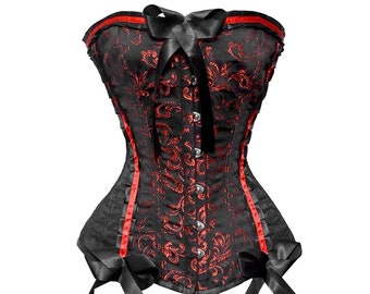 Red and Black corset top - OverBust Corset - Antique corset - burlesque corset - steampunk corset- plus size bustier