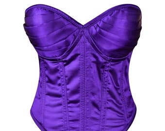 Purple Satin Corset Top - Antique corset - Burlesque Corset