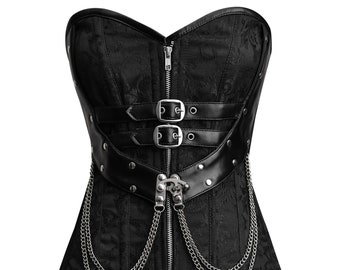 Black Corset Top - Plus Size - Brocade Corset - Antique corset - Burlesque Corset