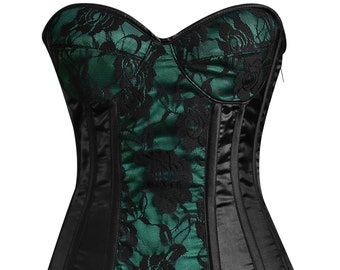 Green and Black Mesh Corset Top- Hourglass Curve Corset With Side Zip