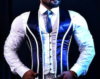 Satin Men's Corset Vest-Handmade Male Corset Vest