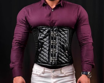 Black Leather Men Underbust Corset -Sculpt And Define Handcrafted Corset  For Men