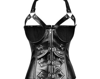 Black Steel Boned~ Handmade~ Over bust corset/Plus size~ Waist Training, Real Leather Corset