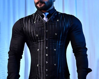 Satin Men's Corset Vest-Handmade Male Corset Vest