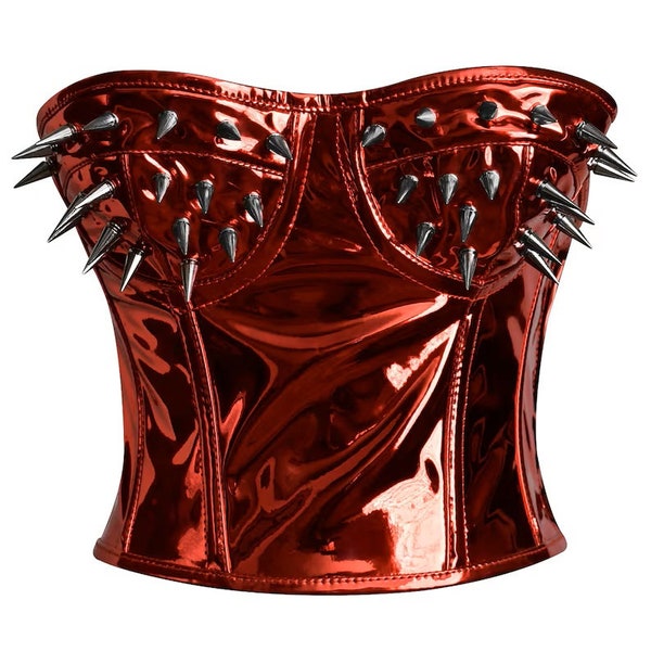 Steel Boned corset~ Handmade~ Bustier Top corset/Plus size~ Waist Training Corset/ Red Spikes Top
