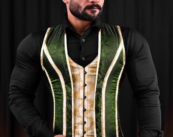 Handcrafted Mens Corset Vest - Brocade Corset - Green Corset