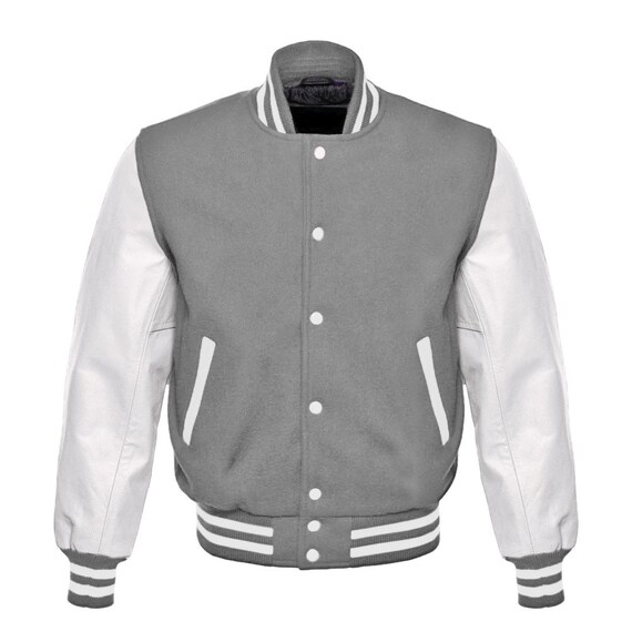 Varsity Letterman Bomber Baseball Forest Green Wool & Gray Leather Sleeve  jacket