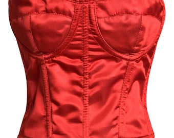 Red Premium Satin OverBust corset top - Antique corset - Burlesque Corset