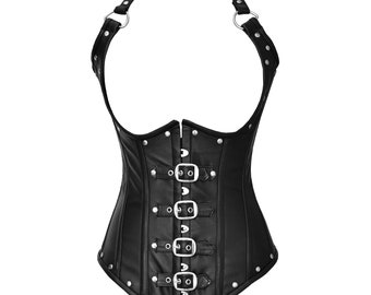 Waist Shaper, Under bust Corset, Leather Corset top, Steel boned corset