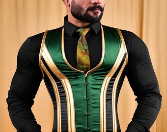 Satin Men's Corset Vest-Handmade Male Corset Vest