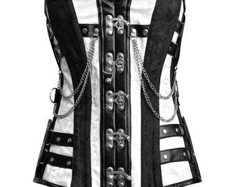 Black And White Steampunk Corset Top - Laced Corset