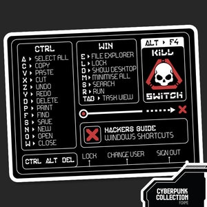 Windows Shortcut Cyberpunk Sticker | Hackers Guide Sticker | Hi-Tech Decal Sticker | Black and Red Sticker | Sci-fi Sticker | Vinyl