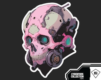 Cyberpunk Skull Sticker | Cyber Aesthetic | Greyscale | Vectorised Sketch Art | Hi-tech Decal Sticker | Sci-fi Sticker | Water Resistant