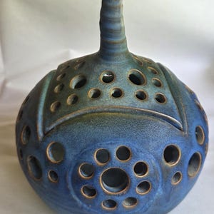 Vintage MCM Ludborgi Salins Französische Kunstkeramik Vase Blumenvase, blau-grün glasiert