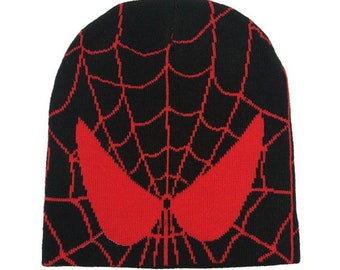 Gorro de tela de araña rojo y negro