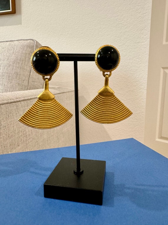 Vintage Ben-Amun Gold Tone Fan Earrings