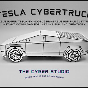 Tesla Cybertruck EV plegable de papel, modelo de origami para camión, color blanco y negro, PDF imprimible, arte 3D, descarga digital + modelo adicional de Elon